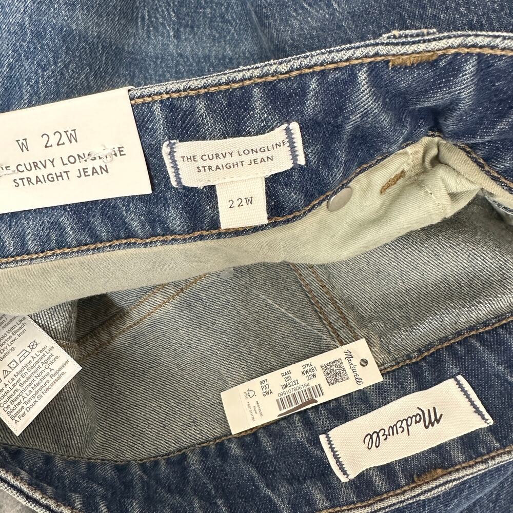 Madewell The Plus Curvy Longline Straight Jean Greendale Wash Blue 22W NWT - Picture 9 of 13